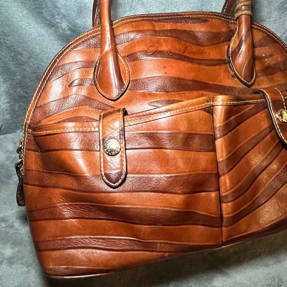 Dooney Bourke Leather Zebra Embossed Satchel Brown Shoulder Bag Large 90's - Picture 2 of 16
